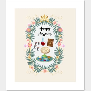 Happy Passover Festival Traditional Symbols Pesach Seder Decoration Posters and Art